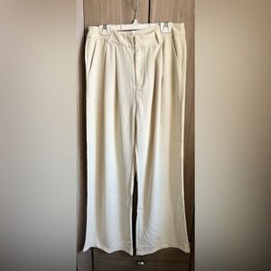 SHEIN Cream Wide-Leg Pleated Trousers